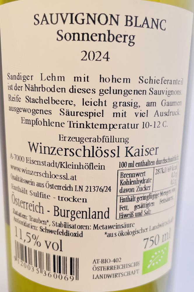 25 Sauvignon Blanc Sonnenberg,  Weing. Kaiser BIO