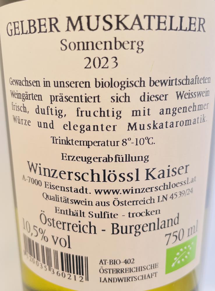 23 Gelber Muskateller Sonnenberg, Winzerschlössl Kaiser
