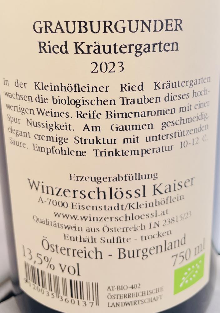 23 Grauburgunder Ried Kräutergarten BIO Kaiser