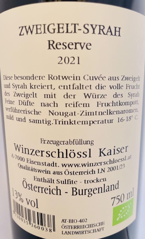 22 Zweigelt-Syrah (Zweisy) BIO Weingut Kaiser
