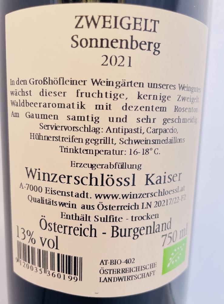 21 Zweigelt Rebe Ried Sonnenberg BIO DAC Weingut Kaiser